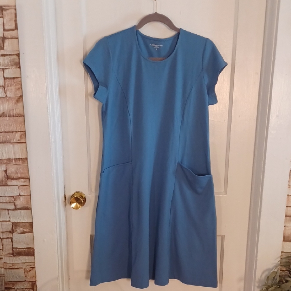 Coldwater Creek Blue A-line Dress Crew Neck Short Sleeve